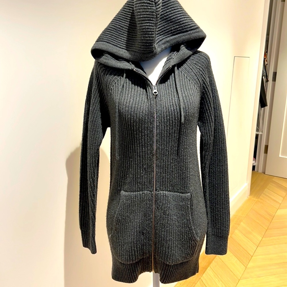 Aritzia Wilfred Free Gray Ribbed Longline Zip Hoodie Cardigan XS